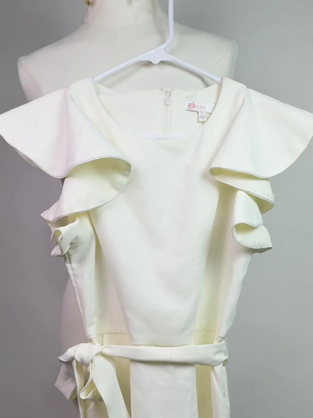 GB girls Cream White Ruffle Sleeve Shorts Romper | Pockets Waist Tie Bow Formal